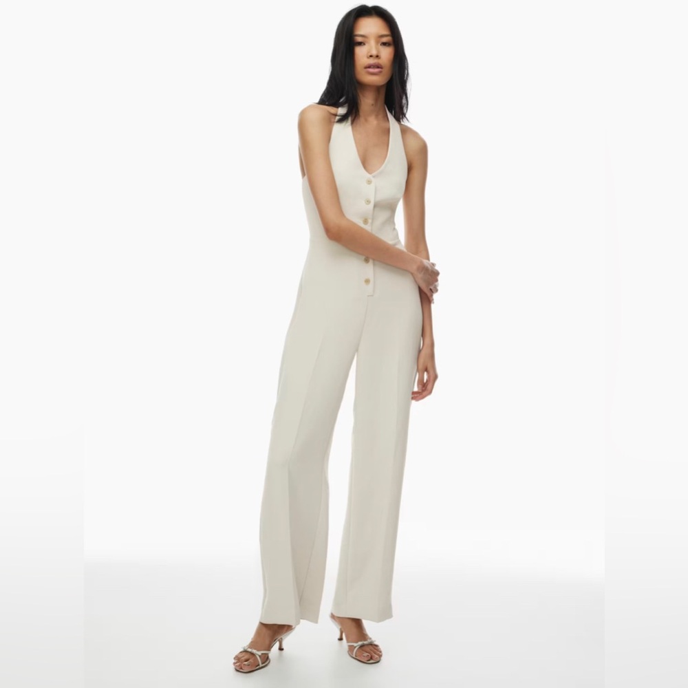 Aritzia Wilfred Upscale White Halter Formal Evening Wedding Elegant Jumpsuit Sz8